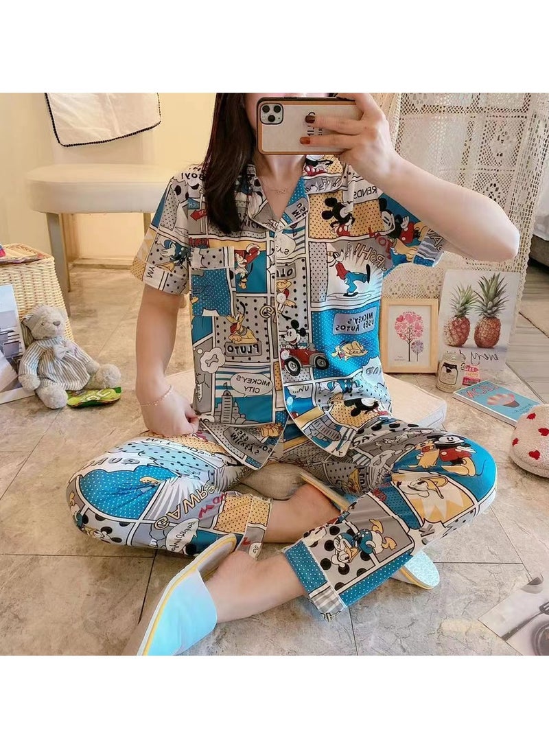 DubaiGallery Trendie Women's Korean Cute Designs Series Sleepwear Collection Milky Cotton Sleepwear Shortsleeves and Pants Pyjama Set.