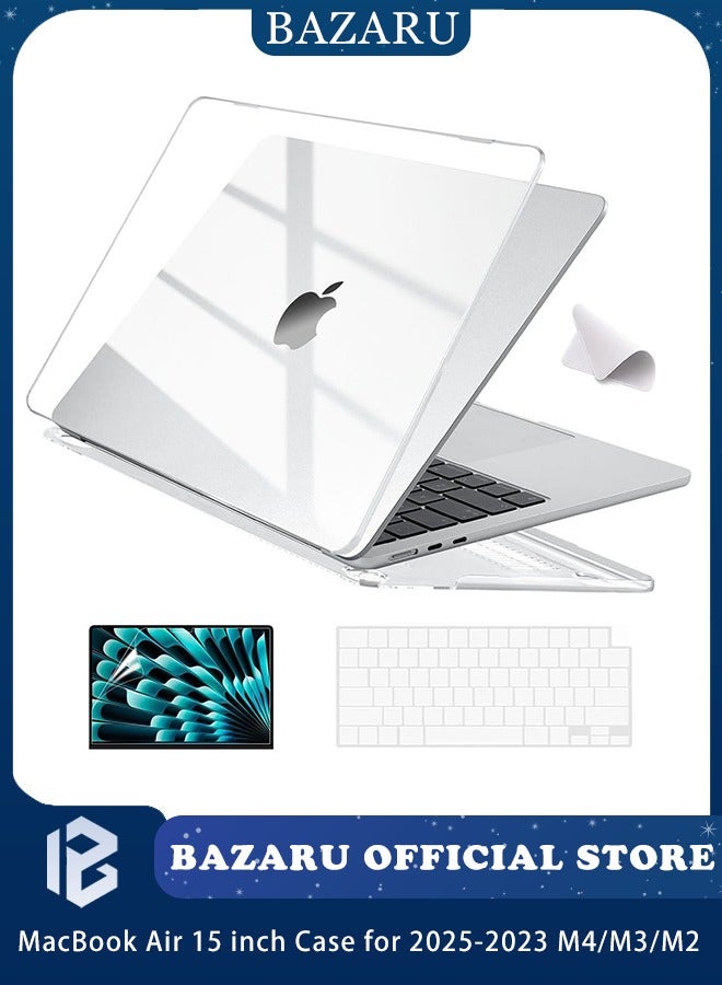BAZARU Compatible with MacBook Air 15 Inch (2025/2024/2023 M4 A3241 / M3 A3114 / M2 A2941) – Crystal Clear Hard Shell Case with Keyboard Cover, Screen Protector & Polishing Cloth, Anti-Scratch Protect