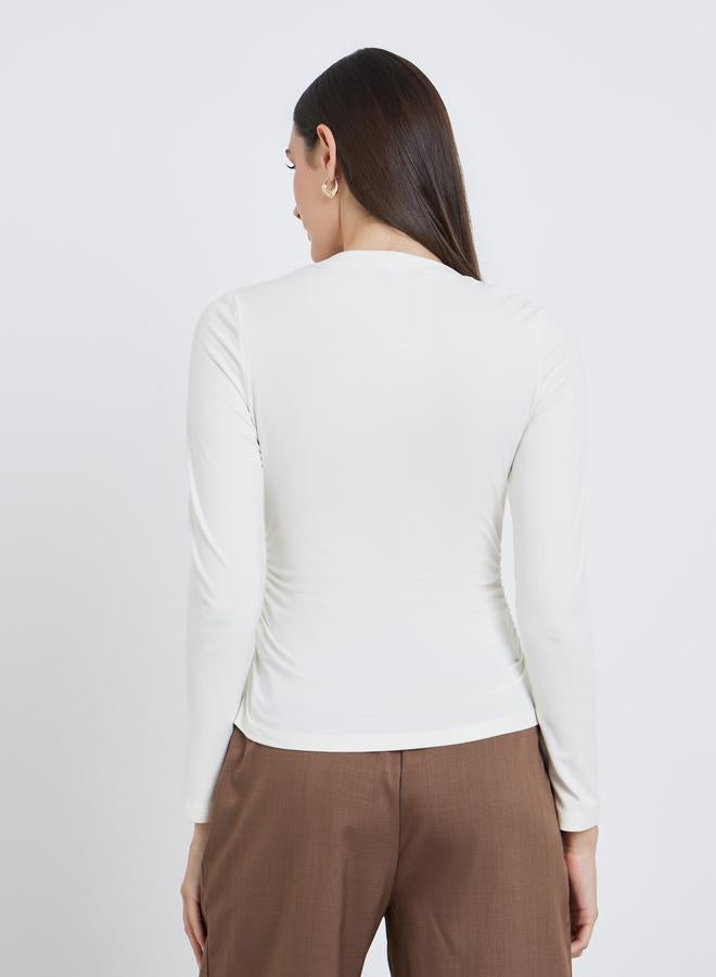 Styli Women Cream Asymmetric Neck Fitted Top - Image 5