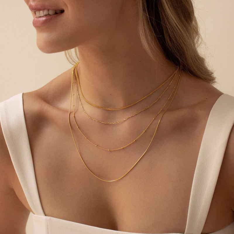 Krfy Gold Chain Necklace for Women Trendy - 925 Sterling Silver Clasp Dainty Choker Necklace 14K Gold Plated Thin Simple Satellite Chain Necklace Non Tarnish Waterproof Gold Jewelry for Women 16 inch - Image 5