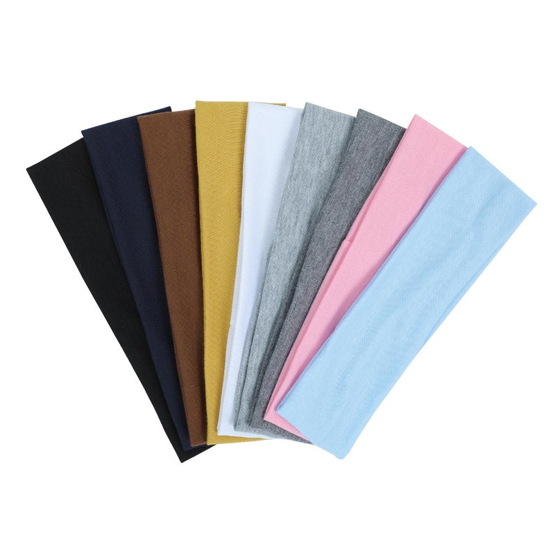 Ainitops 9Pcs Headbands for women Non Slip Headband, Soft Elastic Hair Bands for Women's Hair, Fashion Cotton Cloth Stretchy Sweat Bands Headbands for Sports, Makeup, Gym, Running, Yoga, Workout (9Colors-A) - Image 1