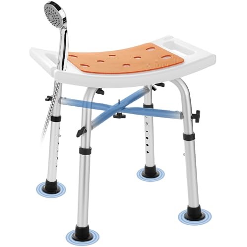 KSITEX Shower Chair Bath Stool Seat 350 Lbs Height Adjustable Bath Bench with Padded Seat for Seniors Shower Stool Chair for Inside Shower Shower Seat Stool with Heavy Duty Crossbar Support Orange - Image 1