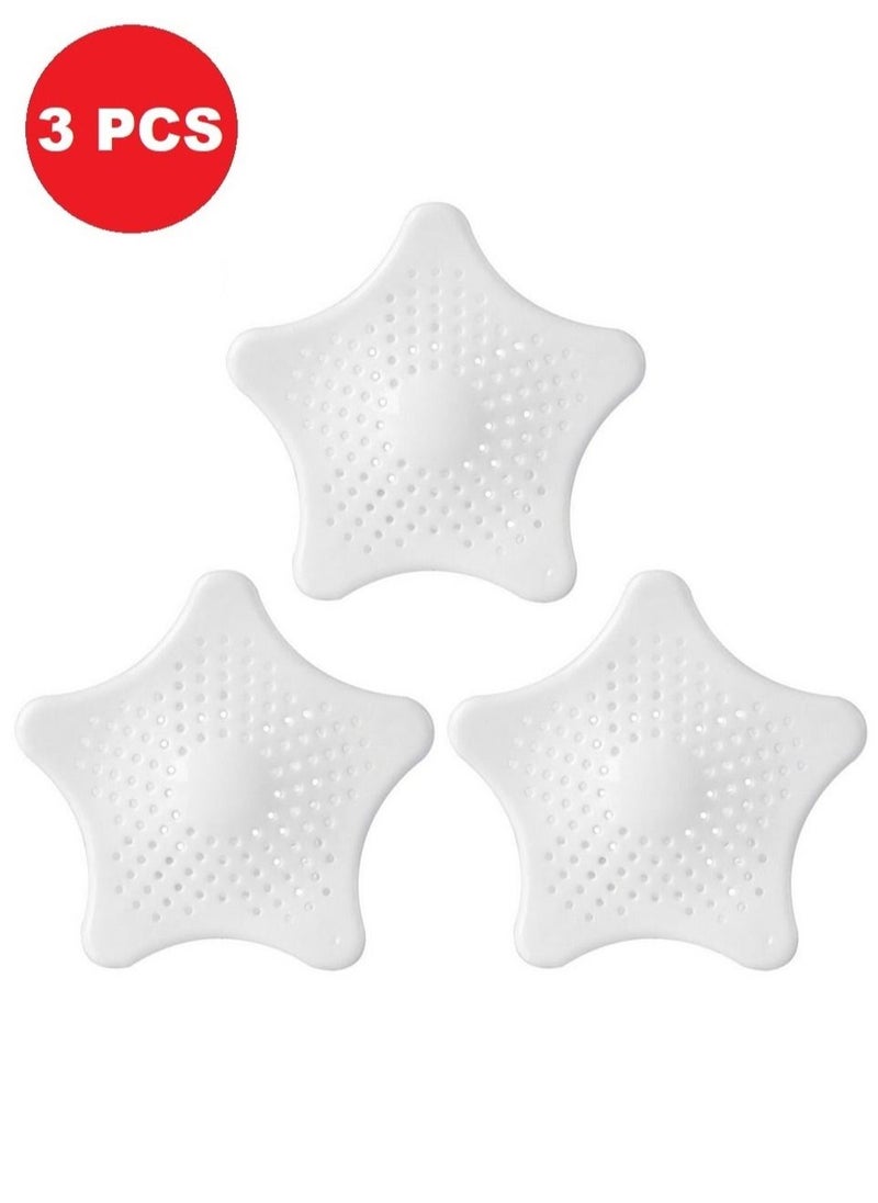 MARGOUN 3-Piece Kitchen Sink Strainer Filter Star Silicone Drain Cap Bathroom Floor Hair Catcher Anti Clogging Shower Drain Cover For Kitchen Bathroom Tub White  - Image 5