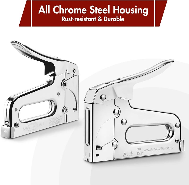 Arrow Fastener Arrow T50 Heavy Duty Staple Gun Kit, All Chrome Steel Stapler, with 3750 Pieces T50 1/4", 3/8", 1/2" Staples, for Upholstery Professional Projects - Image 4