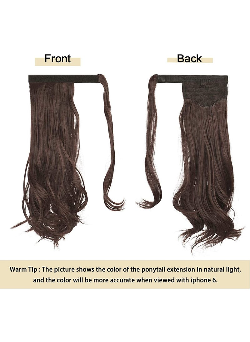 إستيل وصلة ذيل حصان مجعد 15 بوصة مقاومة للحرارة من الشعر الاصطناعي الطبيعي المتموج قطعة ملفوفة حول وصلات شعر ذيل الحصان للنساء بني داكن مزيج بني داكن مجعد - Image 2