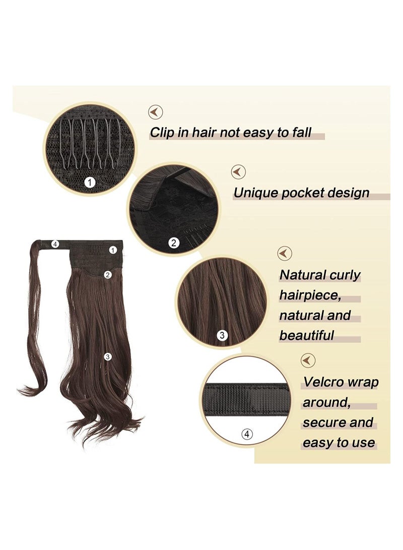 إستيل وصلة ذيل حصان مجعد 15 بوصة مقاومة للحرارة من الشعر الاصطناعي الطبيعي المتموج قطعة ملفوفة حول وصلات شعر ذيل الحصان للنساء بني داكن مزيج بني داكن مجعد - Image 5