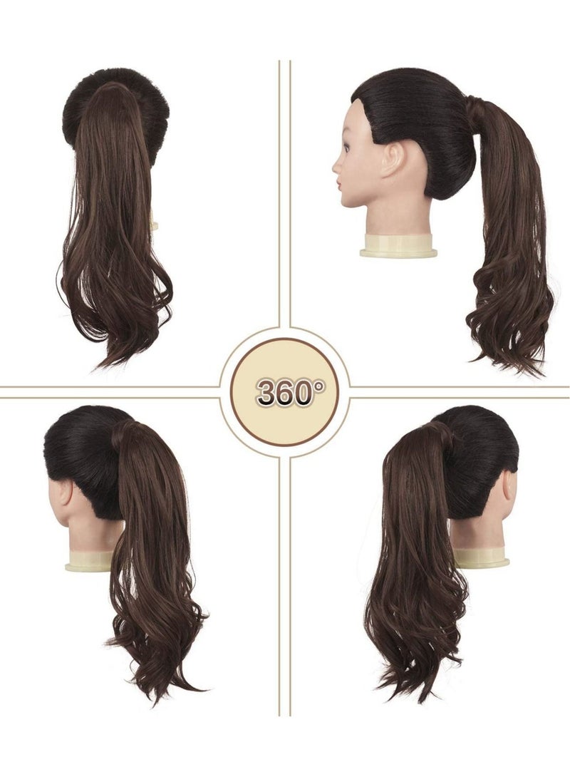 إستيل وصلة ذيل حصان مجعد 15 بوصة مقاومة للحرارة من الشعر الاصطناعي الطبيعي المتموج قطعة ملفوفة حول وصلات شعر ذيل الحصان للنساء بني داكن مزيج بني داكن مجعد - Image 3