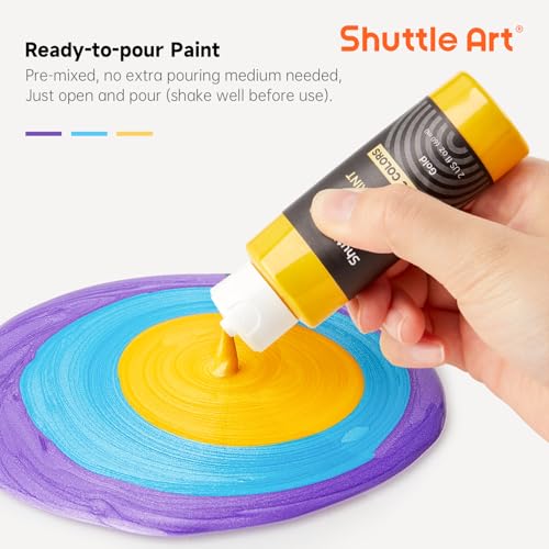 Shuttle Art 24 Pack Metallic Acrylic Pouring Paint, Shuttle Art 23 Metallic Colors Ready-to-pour Acrylic Paint with 1 Silicon Oil, 60ml/2oz Each, Rich Pigment, High Flow Pouring Paint Set for Canvas, Rock, Ceramic, Wood - Image 4