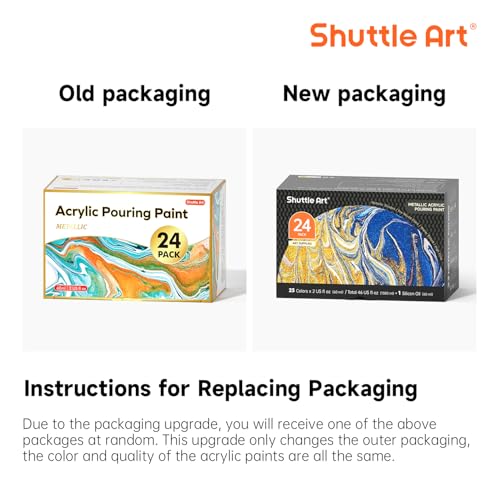 Shuttle Art 24 Pack Metallic Acrylic Pouring Paint, Shuttle Art 23 Metallic Colors Ready-to-pour Acrylic Paint with 1 Silicon Oil, 60ml/2oz Each, Rich Pigment, High Flow Pouring Paint Set for Canvas, Rock, Ceramic, Wood - Image 2