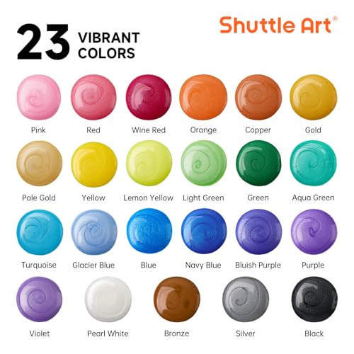 Shuttle Art 24 Pack Metallic Acrylic Pouring Paint, Shuttle Art 23 Metallic Colors Ready-to-pour Acrylic Paint with 1 Silicon Oil, 60ml/2oz Each, Rich Pigment, High Flow Pouring Paint Set for Canvas, Rock, Ceramic, Wood - Image 3
