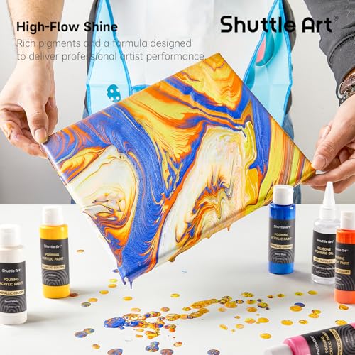 Shuttle Art 24 Pack Metallic Acrylic Pouring Paint, Shuttle Art 23 Metallic Colors Ready-to-pour Acrylic Paint with 1 Silicon Oil, 60ml/2oz Each, Rich Pigment, High Flow Pouring Paint Set for Canvas, Rock, Ceramic, Wood - Image 5