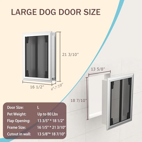 FurrFinesse Dog Door for Wall, Energy Efficient French Doggy Door with Aluminum Frame, Telescoping Tunnel, Magnetic Flaps and Sliding Lock Panel, Easy Install for Walls 4"- 7 7/8" Thick, Large (up to 80 lbs) - Image 2