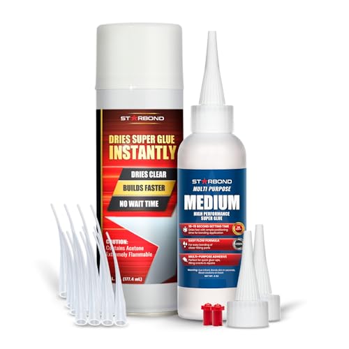 Starbond 4 oz Medium CA Glue with 6 oz Activator Bundle, Premium Cyanoacrylate Super Glue, for Quick Repair, Woodworking, Woodturning, Hobby Models - Image 1