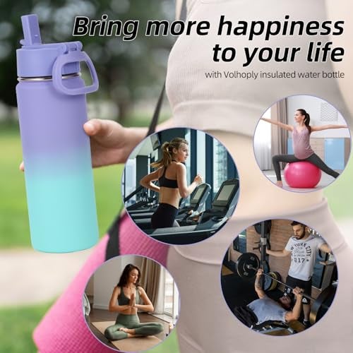 Volhoply 20oz Insulated Stainless Steel Water Bottle With Straw Lid Bulk 2 Pack,Kids Double Wall Vacuum Cups With Handle,Reusable Outdoor Sports Metal Bottles,Travel Flask Keep Cold(Purple Blue,2) - Image 5