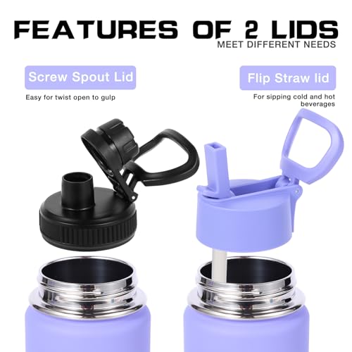 Volhoply 20oz Insulated Stainless Steel Water Bottle With Straw Lid Bulk 2 Pack,Kids Double Wall Vacuum Cups With Handle,Reusable Outdoor Sports Metal Bottles,Travel Flask Keep Cold(Purple Blue,2) - Image 2