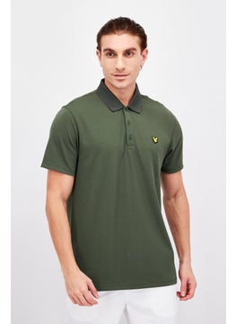 Men Regular Fit Brand Logo Short Sleeve Polo Shirt, Cactus Green