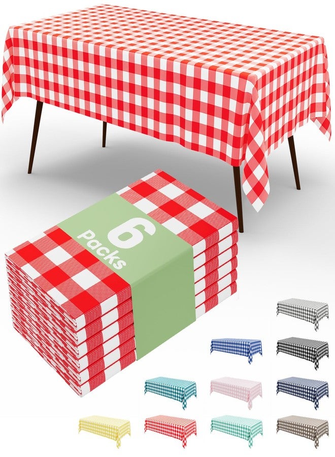 misaya 6 Packs Buffalo Disposable Table Cloth, 54 x 108 Inch Waterproof Plastic Tablecloth, Rectangle Red and White Checkered Table Covers for Picnic, Birthday, Party, Mother's Day - Image 1