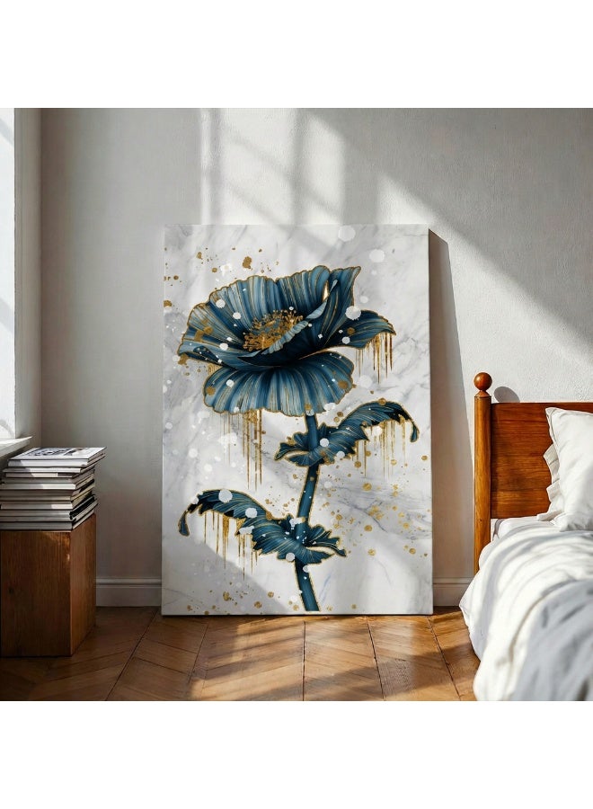 لوحاتي لوحة ديكور حائط بتصميم زهرة كلاسيكية فاخرة باللون الأزرق الداكن - Image 4