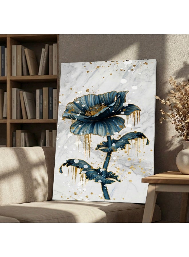 لوحاتي لوحة ديكور حائط بتصميم زهرة كلاسيكية فاخرة باللون الأزرق الداكن - Image 5