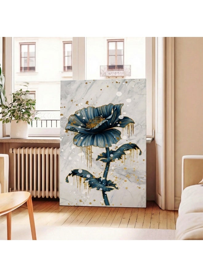 لوحاتي لوحة ديكور حائط بتصميم زهرة كلاسيكية فاخرة باللون الأزرق الداكن - Image 1