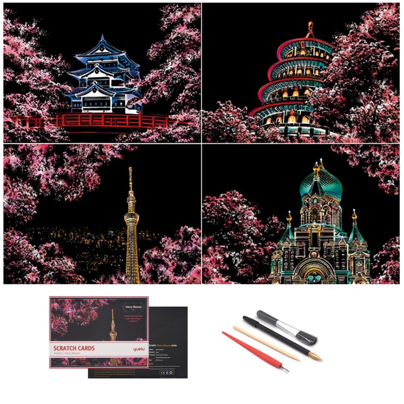 BOTEEN Scratch Painting Rainbow Paper by BOTEEN Scratch Sketch DIY Art Craft City Series Night View Creative Gift Scratchboard for Adults and Kids Craft Kits with 4 Tools A4 4pack - Image 2