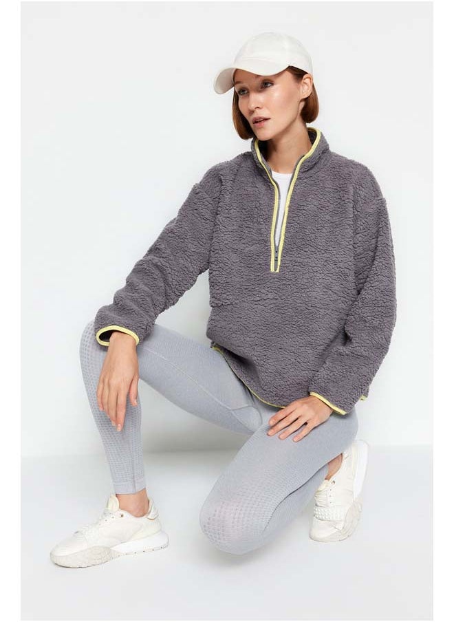 trendyol Gray Plush Knitted Sports Sweatshirt THMAW23SW00021  - Image 2