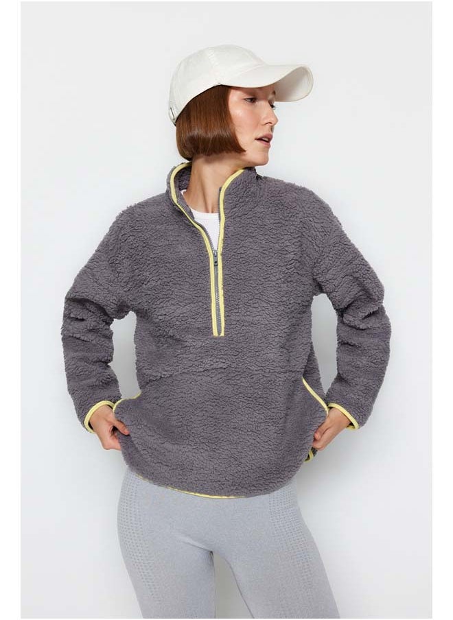 trendyol Gray Plush Knitted Sports Sweatshirt THMAW23SW00021  - Image 3