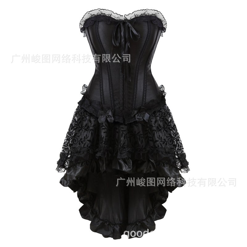 Classic Lotus Leaf Lace Jacquard Adjustable Court Body Shaping Split Set Flocking Luxury Long Dress - Image 1