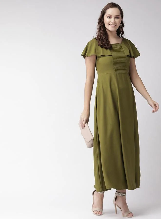 يو اّند اف Square Neck A-Line Maxi Dress with Frill Sleeves by Styli