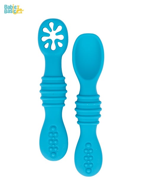 Soft Tip Bpa Free Silicone First Stage Training Spoon With Masher- Blue