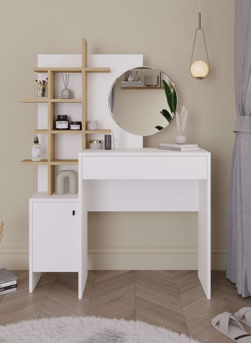 Mourah Home Mup Makeup Vanity Desk Modern Dressing Table With 1 Drawer 1 Door For Storage 5 Tier Dressing Table With Mirror Storage Cabinets Bedroom Furniture  35 X 151 X 105 Cm  White- 2 Years Warranty - Image 1