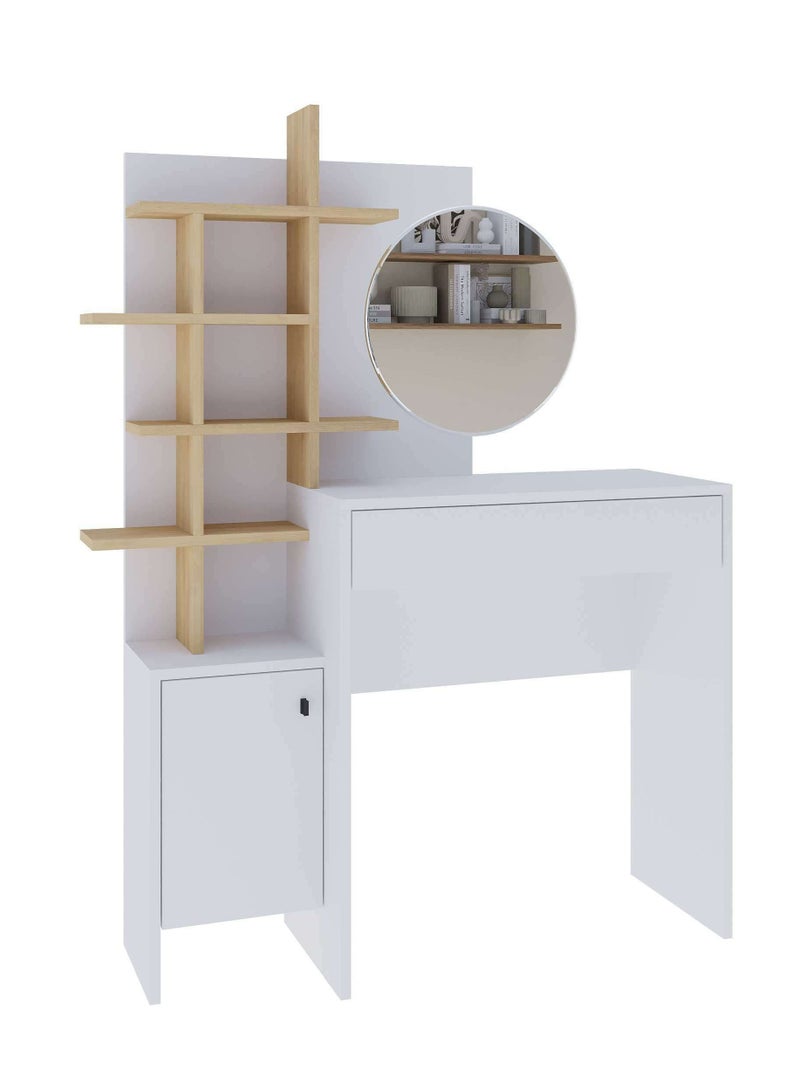 Mourah Home Mup Makeup Vanity Desk Modern Dressing Table With 1 Drawer 1 Door For Storage 5 Tier Dressing Table With Mirror Storage Cabinets Bedroom Furniture  35 X 151 X 105 Cm  White- 2 Years Warranty - Image 3