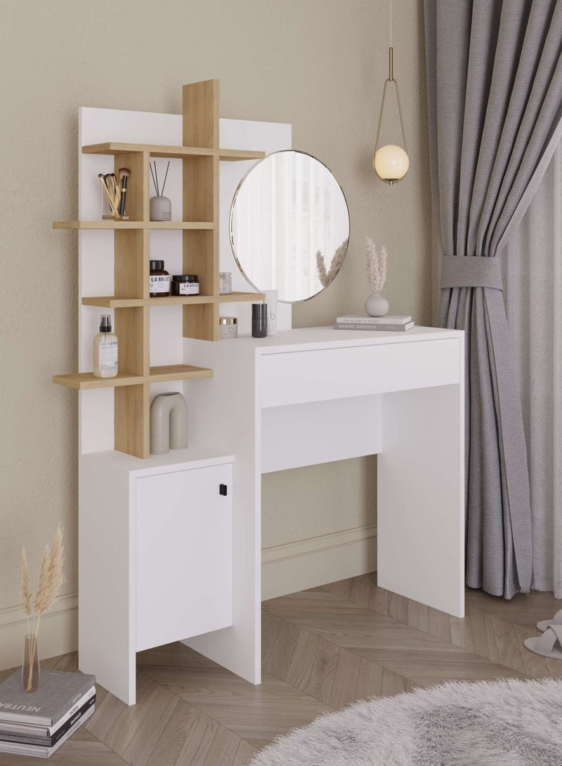 Mourah Home Mup Makeup Vanity Desk Modern Dressing Table With 1 Drawer 1 Door For Storage 5 Tier Dressing Table With Mirror Storage Cabinets Bedroom Furniture  35 X 151 X 105 Cm  White- 2 Years Warranty - Image 5