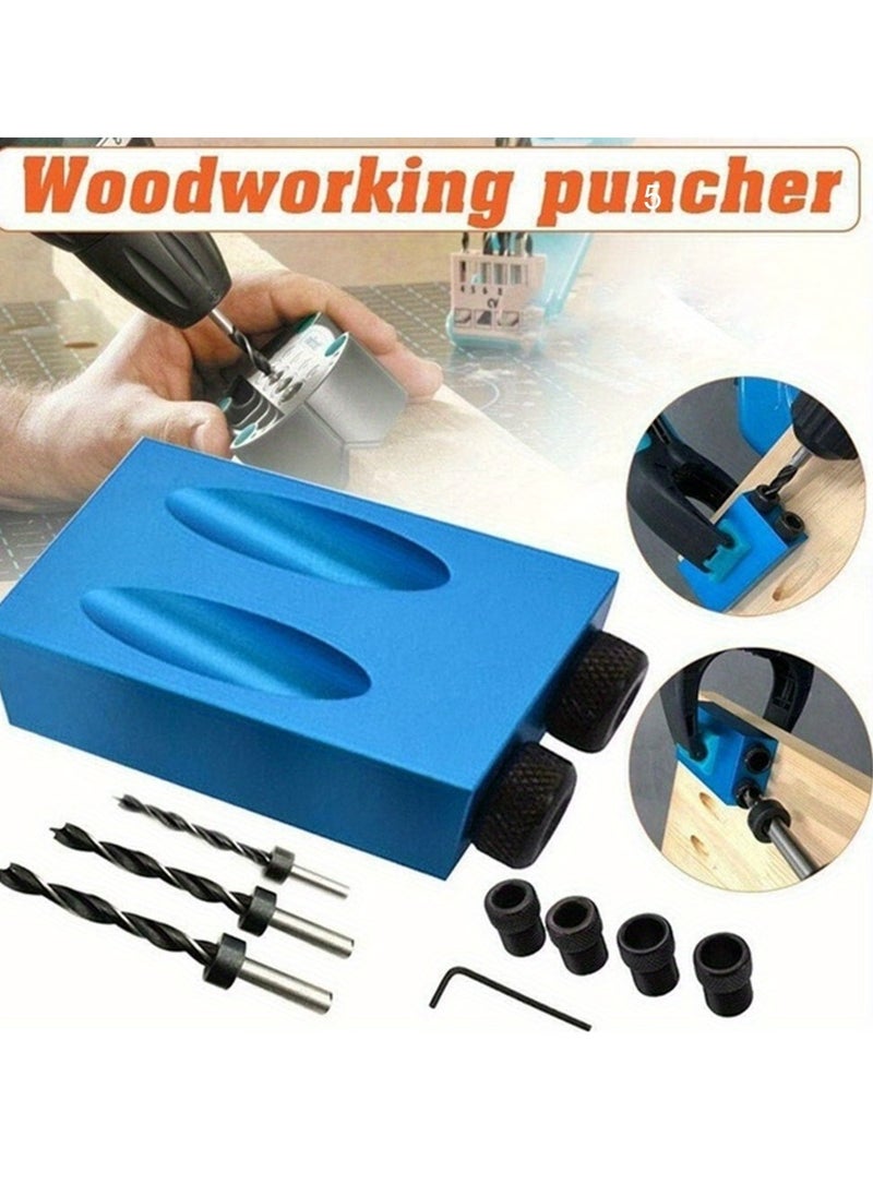 Generic 1 set 14pcs Liberhaus Pocket Hole Jig Kit - 15 Degree Angle Oblique Hole Locator for Precise Drilling - Woodworking Guide Tool for Dowel Drill Joinery - Includes 6/8/10mm Bits and Clamp  - Image 1