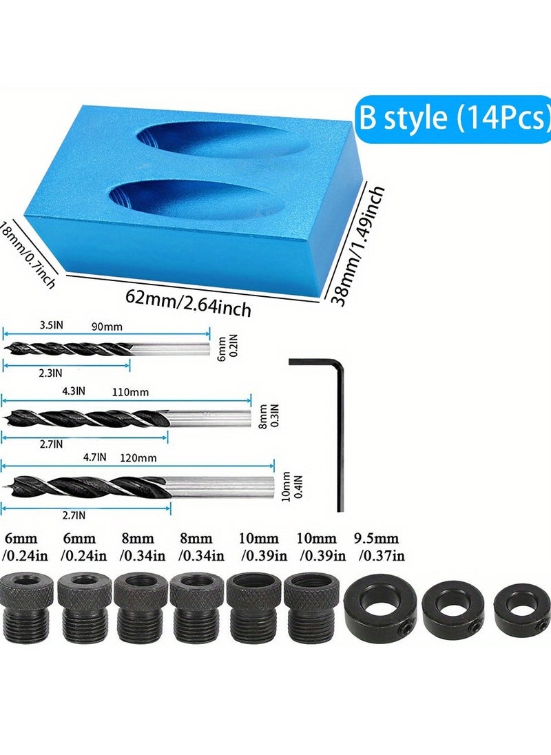 Generic 1 set 14pcs Liberhaus Pocket Hole Jig Kit - 15 Degree Angle Oblique Hole Locator for Precise Drilling - Woodworking Guide Tool for Dowel Drill Joinery - Includes 6/8/10mm Bits and Clamp  - Image 4