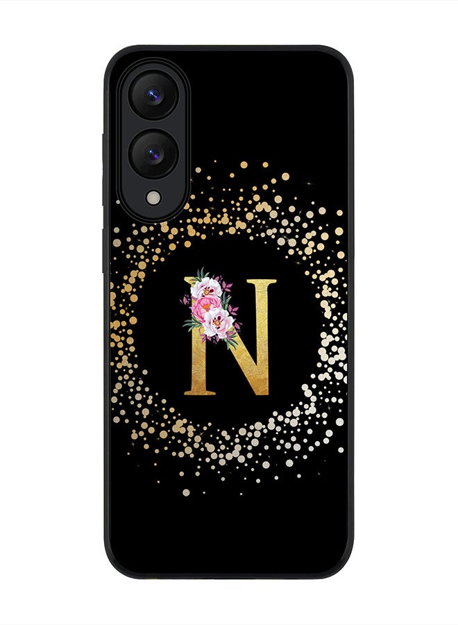 Stylizedd For Samsung Galaxy S25 Edge Case,Slim fit Camera Protection, Shockproof Thin Phone cover  - Custom Monogram Floral - N ( Black )