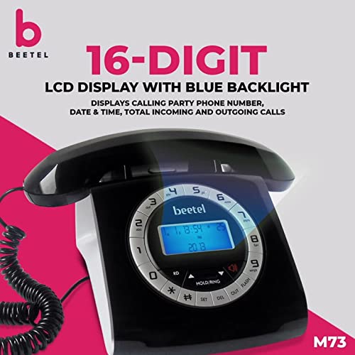 Beetel M73 Caller Id Corded Landline Phone with 16 Digit LCD Display, Retro Design, Alphanumeric Keypad, 2-Way Speaker Phone, Adjustable Ringer Volume (Black & White)(M73) - Image 3