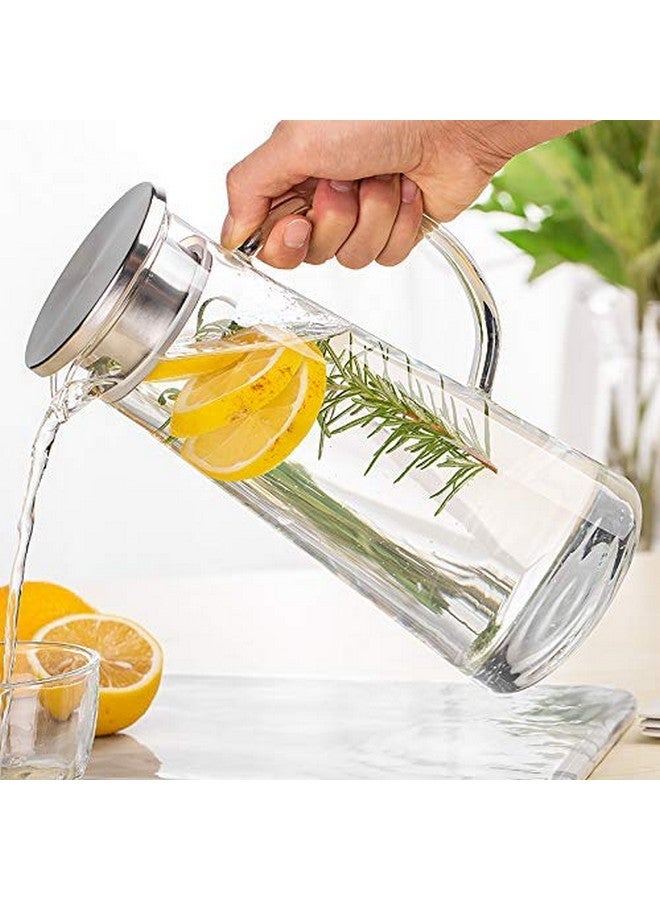 KELVEE كلفي إبريق زجاجي سعة 1.3 لتر مع غطاء من الفولاذ المقاوم للصدأ لإبريق الشاي المثلج ووعاء الماء للماء الساخن والبارد والنبيذ والقهوة والحليب والعصير ومشروبات الكاراف ووعاء الشاي الشمسي، 1300 مل - Image 1