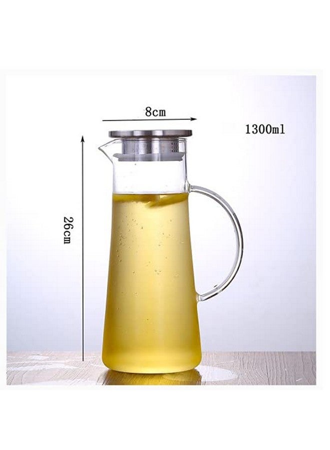 KELVEE كلفي إبريق زجاجي سعة 1.3 لتر مع غطاء من الفولاذ المقاوم للصدأ لإبريق الشاي المثلج ووعاء الماء للماء الساخن والبارد والنبيذ والقهوة والحليب والعصير ومشروبات الكاراف ووعاء الشاي الشمسي، 1300 مل - Image 5