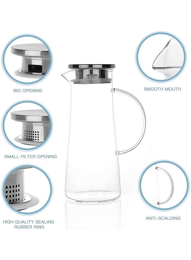 KELVEE كلفي إبريق زجاجي سعة 1.3 لتر مع غطاء من الفولاذ المقاوم للصدأ لإبريق الشاي المثلج ووعاء الماء للماء الساخن والبارد والنبيذ والقهوة والحليب والعصير ومشروبات الكاراف ووعاء الشاي الشمسي، 1300 مل - Image 3