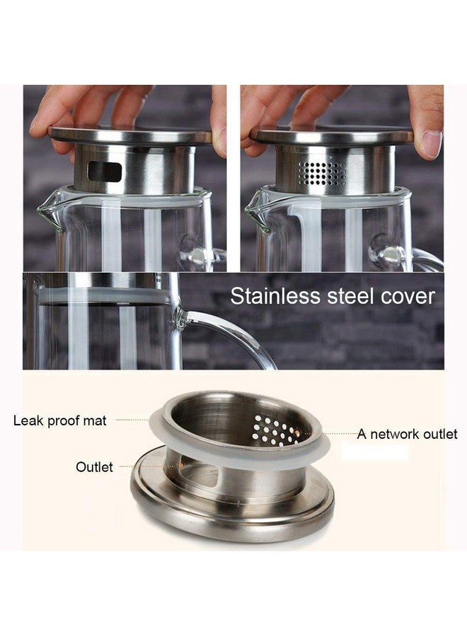 KELVEE كلفي إبريق زجاجي سعة 1.3 لتر مع غطاء من الفولاذ المقاوم للصدأ لإبريق الشاي المثلج ووعاء الماء للماء الساخن والبارد والنبيذ والقهوة والحليب والعصير ومشروبات الكاراف ووعاء الشاي الشمسي، 1300 مل - Image 4