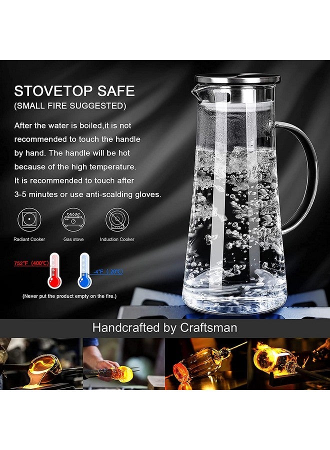 KELVEE كلفي إبريق زجاجي سعة 1.3 لتر مع غطاء من الفولاذ المقاوم للصدأ لإبريق الشاي المثلج ووعاء الماء للماء الساخن والبارد والنبيذ والقهوة والحليب والعصير ومشروبات الكاراف ووعاء الشاي الشمسي، 1300 مل - Image 2