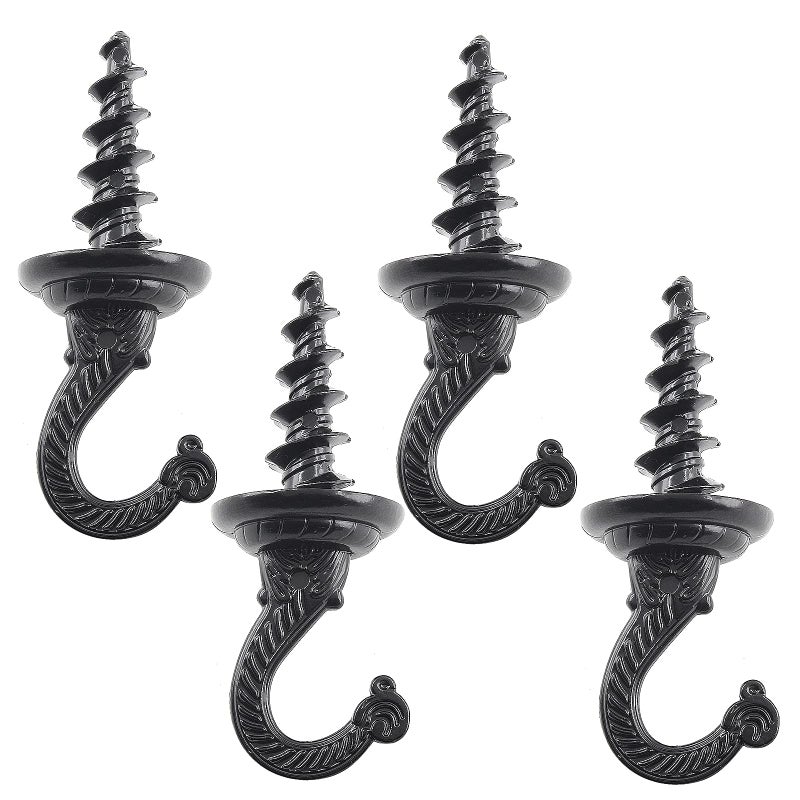 Rierdge 4 Pcs Black Swag Ceiling Hooks Heavy Duty 3 Inch Swag Hanging Ceiling Hooks Indoor Outdoor for Chandelier Plants Etc Black