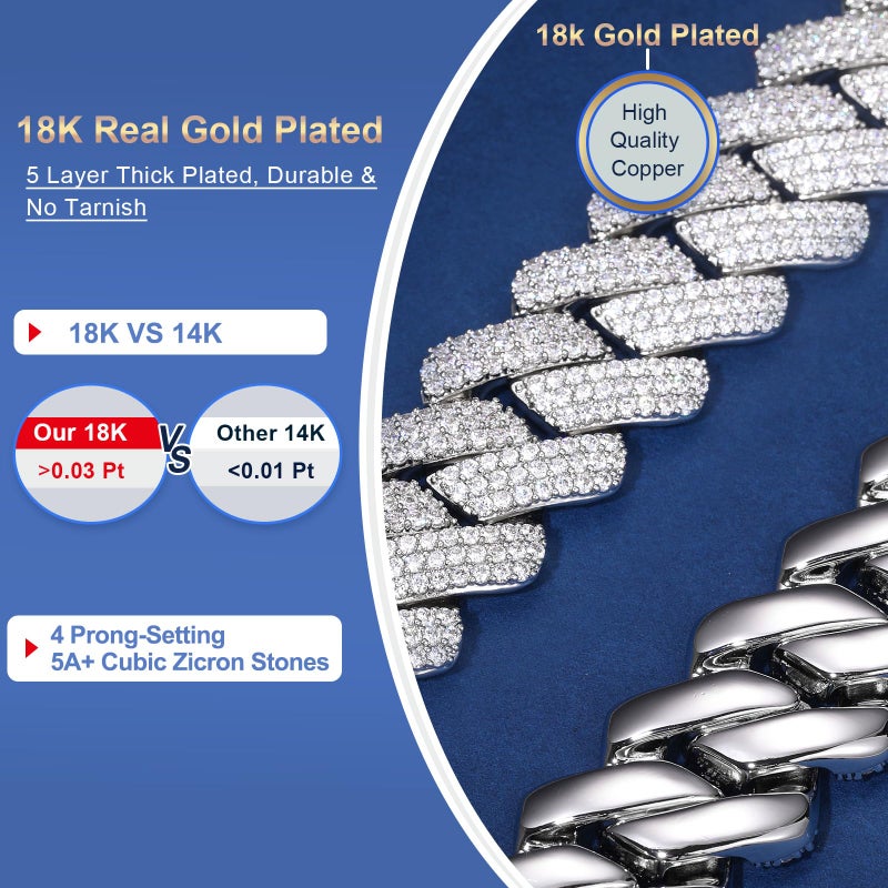 Ucciyo 25MM Cuban Link Chain for Men Thick Iced Out Chain 18K Gold Plated 5A+ Zicron Cuban Necklace Silver Iced Out Miami Necklace Bling Luxury Jewelry 18inch - Image 3