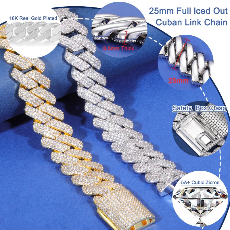 Ucciyo 25MM Cuban Link Chain for Men Thick Iced Out Chain 18K Gold Plated 5A+ Zicron Cuban Necklace Silver Iced Out Miami Necklace Bling Luxury Jewelry 18inch - Image 4