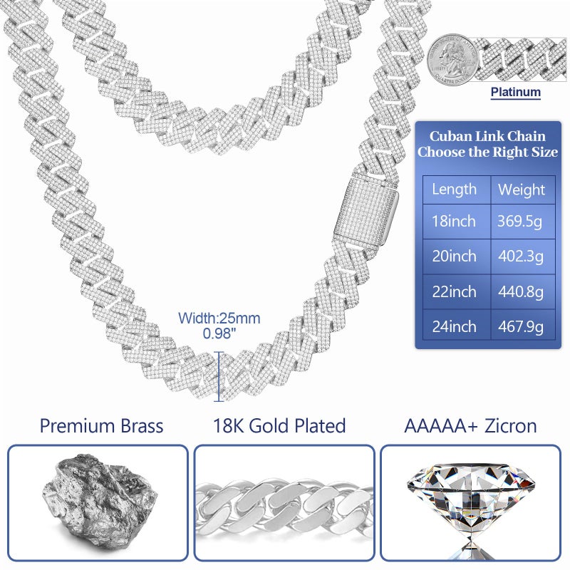 Ucciyo 25MM Cuban Link Chain for Men Thick Iced Out Chain 18K Gold Plated 5A+ Zicron Cuban Necklace Silver Iced Out Miami Necklace Bling Luxury Jewelry 18inch - Image 5