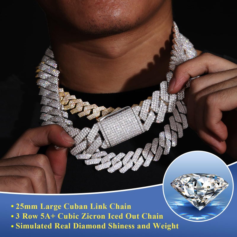 Ucciyo 25MM Cuban Link Chain for Men Thick Iced Out Chain 18K Gold Plated 5A+ Zicron Cuban Necklace Silver Iced Out Miami Necklace Bling Luxury Jewelry 18inch - Image 2