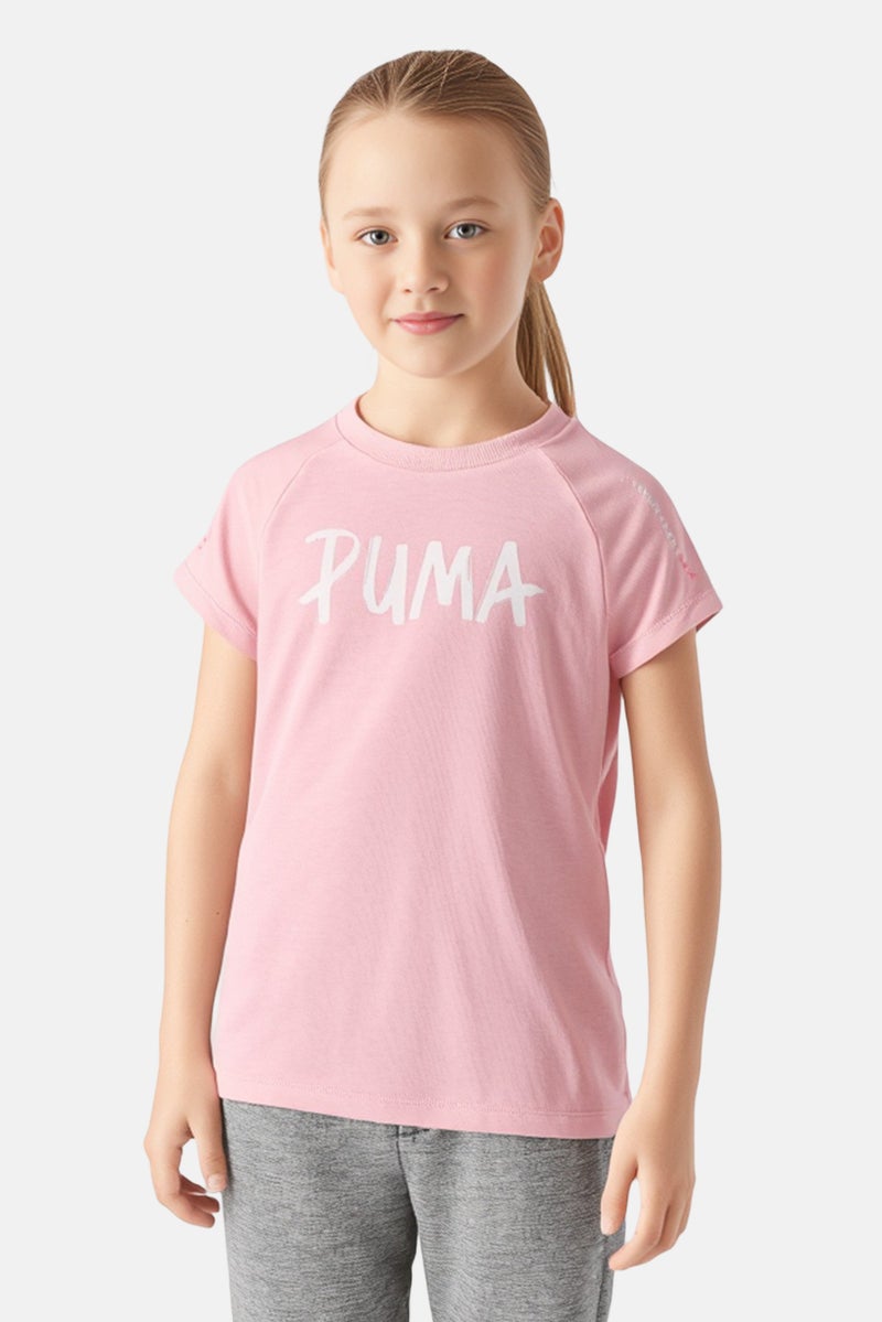 PUMA Kids Girl Sportswear Fit Short Sleeves Outdoor T-Shirt, Pink - Image 1