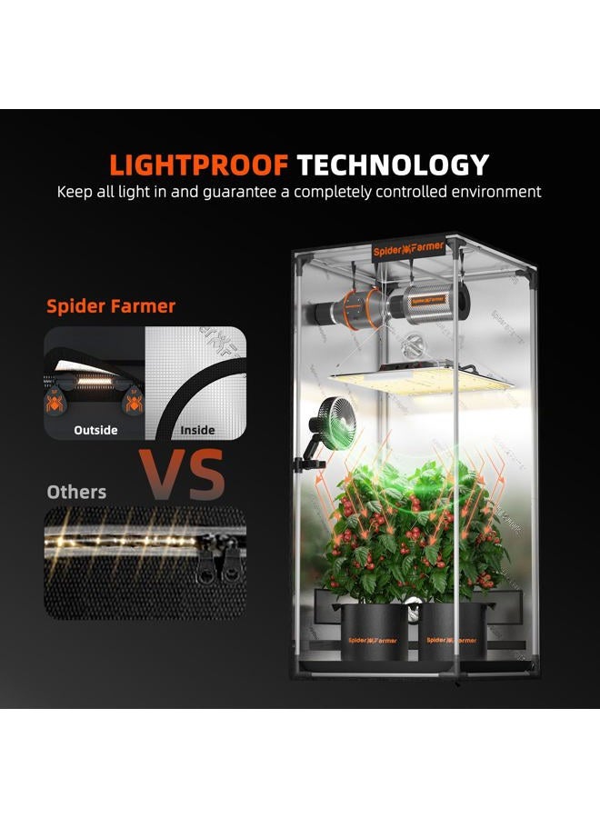 Spider Farmer خيمة زراعة احترافية 2.3x2.3x5.2، 28"x28"x63"، مع نافذة مراقبة وصينية أرضية، قماش مائي 1680D، خيمة زراعة هيدروبونيك، 2x2 للزراعة الداخلية لـ SF1000/SF600 - Image 2