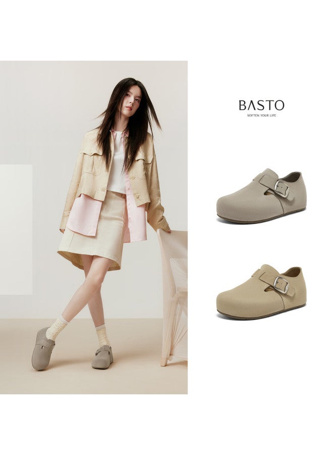 Basto [vanilla Mousse] 25 Autumn Mall Genuine Leather Full-coverage Thick-soled Birkenstock Style Height-increasing Women's Loafers Gray 37 - Image 1